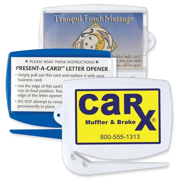 This business card holder letter opener is an appreciated executive gift.... from ASI 38980 Bay State Specialty Co
