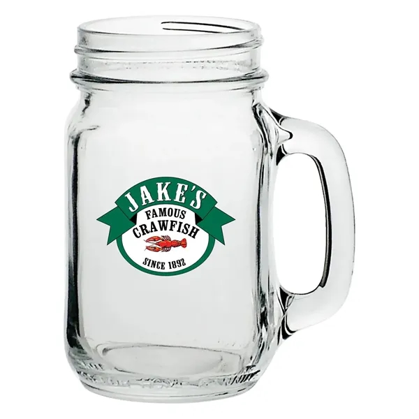16 oz. clear glass mason jar with handle.... from ASI 68507 The Magnet Group / Benchmark Crystal & Clocks