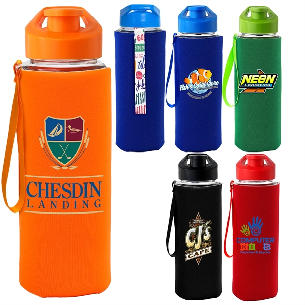 Easy Pour 22 oz Frosted Glass Sleeve Lanyard Bottle... from ASI 30208 A P Specialties / AP Specialties