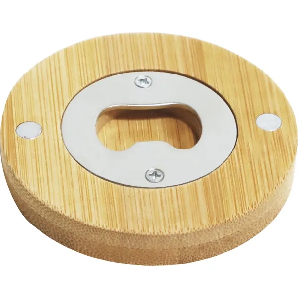 Bamboo bottle opener with magnetic bottom to stick on a fridge.... from ASI 54100 Fields Manufacturing Inc / TargetLine®