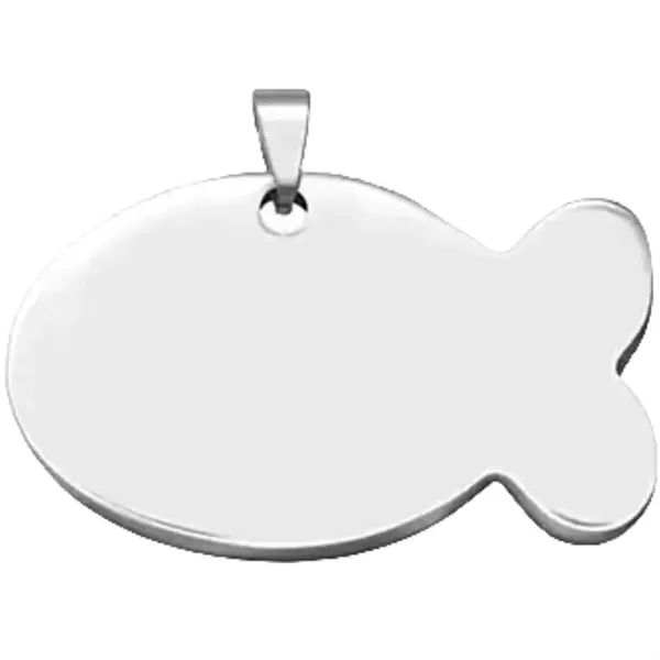 Silver fish shaped stainless steel pet tag plus laser engraving on... from ASI 37218 Athena Promo (tm)