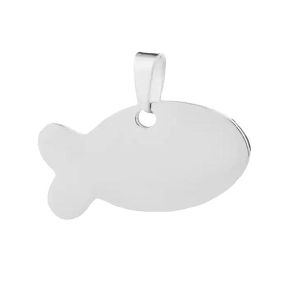Silver fish shaped stainless steel pet tag plus laser engraving on... from ASI 37218 Athena Promo (tm)