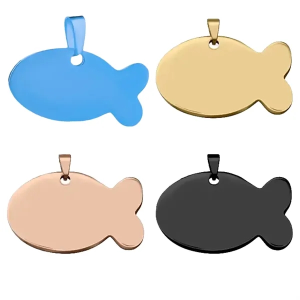 Fish shaped stainless steel pet tag plus laser engraving on 1... from ASI 37218 Athena Promo (tm)