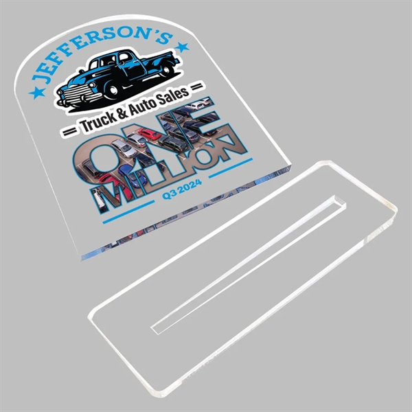 Clear acrylic desk plaque with slotted base.... from ASI 72521 Morris Magnets / Laser Cuts