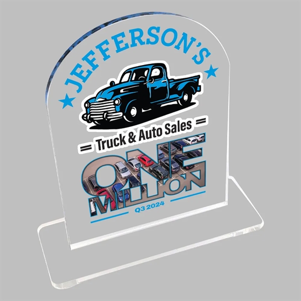 Clear acrylic desk plaque with slotted base.... from ASI 72521 Morris Magnets / Laser Cuts