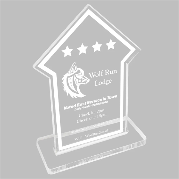 Clear acrylic desktop plaque with slotted base.... from ASI 72521 Morris Magnets / Laser Cuts