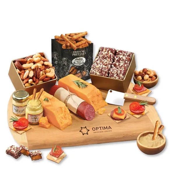 bamboo cutting board with cheese, sausage, toffee, and other treats... from ASI 68680 Maple Ridge Farms Inc