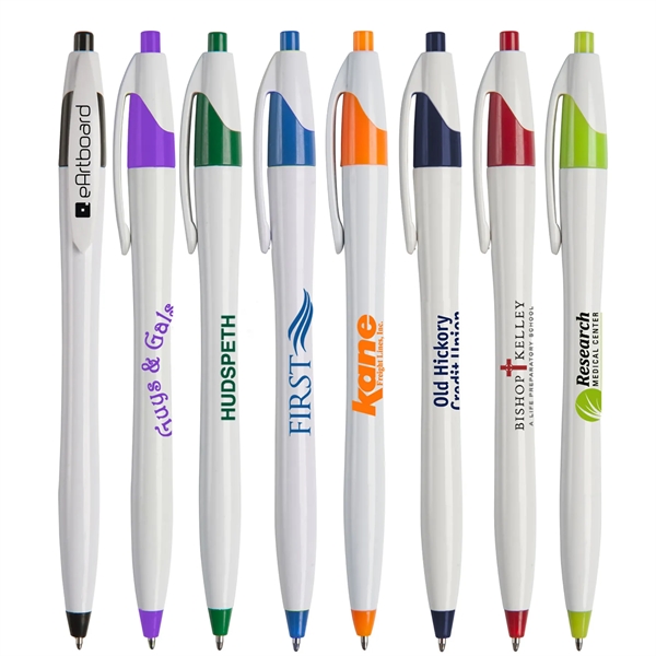 Hourglass shaped retractable ballpoint pen with black medium point.... from ASI 52840 Evans Manufacturing