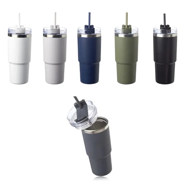 Stainless steel travel tumbler with straw, 23 oz. plus 1 color... from ASI 37218 Athena Promo (tm)