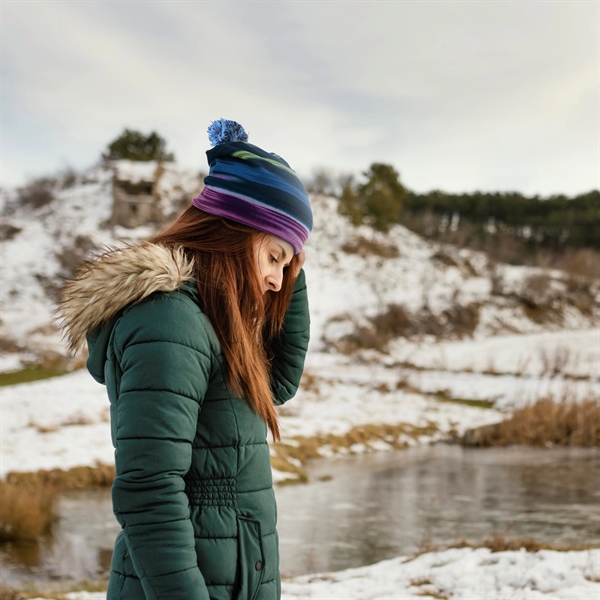 Antimicrobial beanie with pompom and full color sublimation graphics.... from ASI 30250 AZX Sport USA