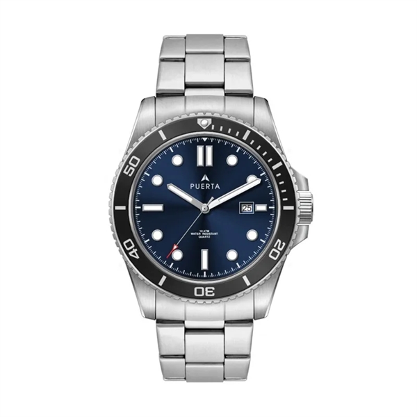 42.5MM,SS, SILVER CASE, BK BEZEL, 3-HAND MVT, DTE... from ASI 67866 Logomark/Valumark
