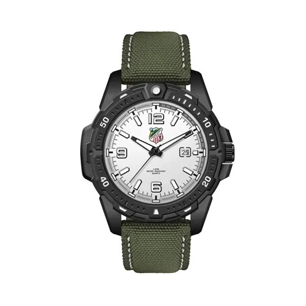 45MM. BLACK METAL CASE, 3-HAND MVT, DTE... from ASI 67866 Logomark/Valumark