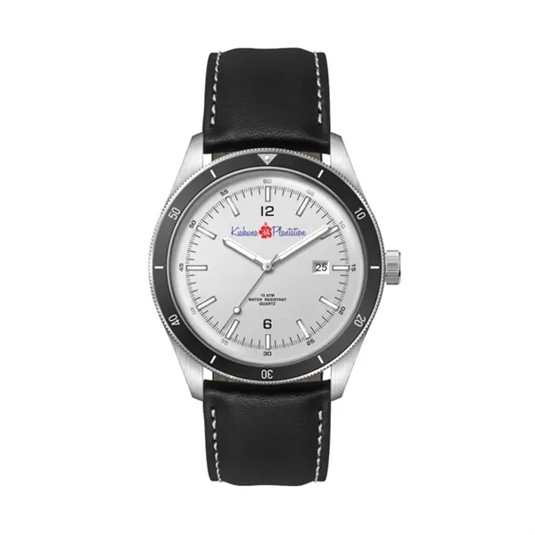 41MM, SS, SILVER CASE, BK BEZEL, 3-HAND MVT, DTE... from ASI 67866 Logomark/Valumark