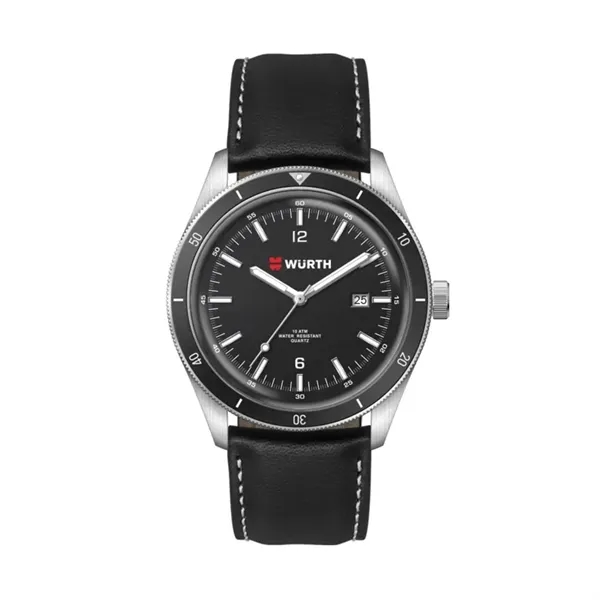 41MM, SS, SILVER CASE, BK BEZEL, 3-HAND MVT, DTE... from ASI 67866 Logomark/Valumark