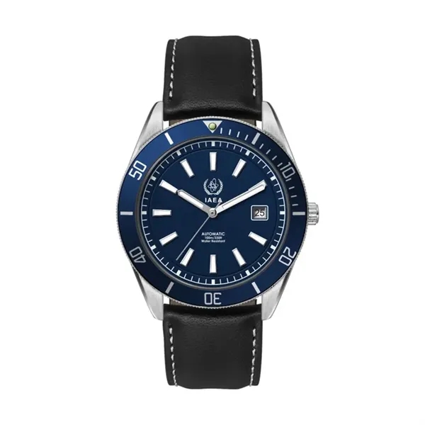 42MM, SS, SILVER CASE, BL BEZEL, "AUTOMATIC" MVT, DTE... from ASI 67866 Logomark/Valumark