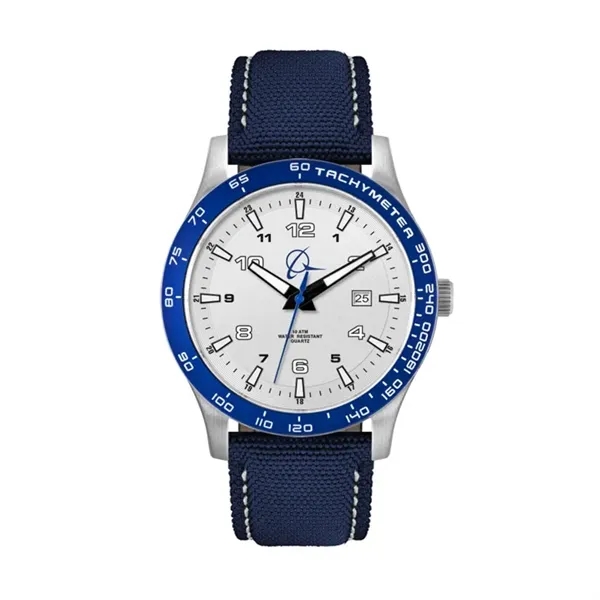 43.5MM,SS, SILVER CASE, BL BEZEL, 3-HAND MVT, DTE... from ASI 67866 Logomark/Valumark