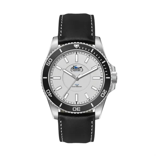 42.5MM, SS, SILVER CASE, BK BEZEL, 3-HAND "SOLAR" MVT... from ASI 67866 Logomark/Valumark