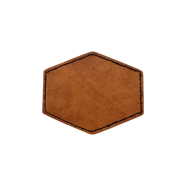 Hexagon shaped leatherette patch with debossed imprint and standard shipping to... from ASI 37218 Athena Promo (tm)