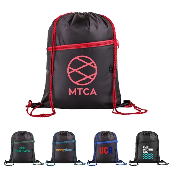 Two Tone Front Zipper Pocket and Earphone Drawstring Backpack... from ASI 39820 Opusline (Benmex)