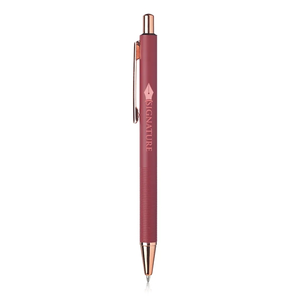 Metal ballpoint pen with ridges and rose gold trims.... from ASI 39552 BEL Promo