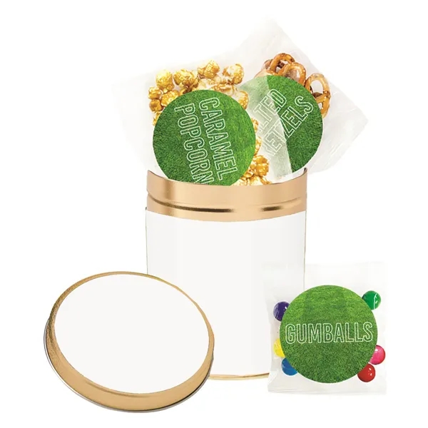 Quart size tin with Big League Chew®, Cracker Jack® and ballpark... from ASI 71685 Midnite Snax®