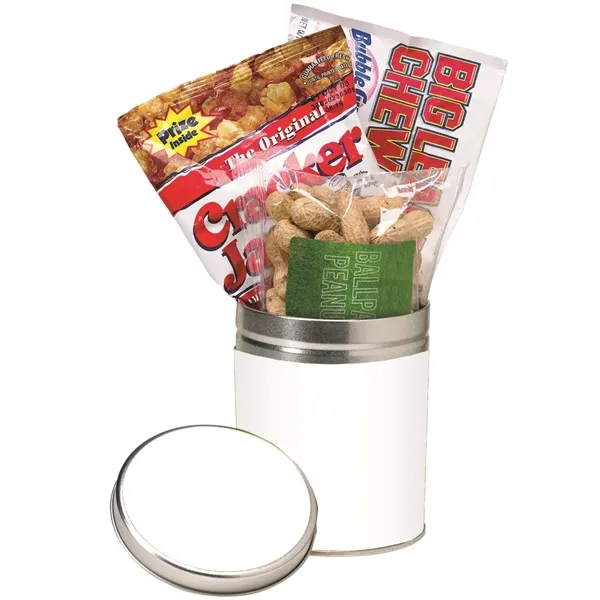 Quart size tin with Big League Chew®, Cracker Jack® and ballpark... from ASI 71685 Midnite Snax®