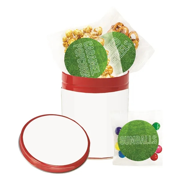 Quart size tin with Big League Chew®, Cracker Jack® and ballpark... from ASI 71685 Midnite Snax®