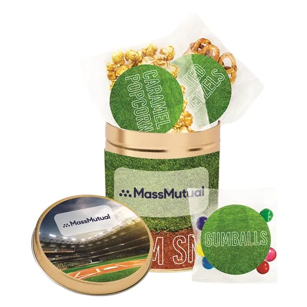 Quart size tin with Big League Chew®, Cracker Jack® and ballpark... from ASI 71685 Midnite Snax®
