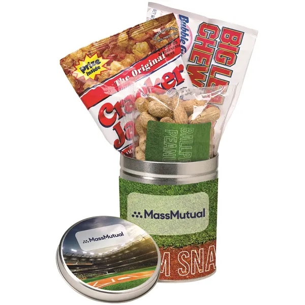 Quart size tin with Big League Chew®, Cracker Jack® and ballpark... from ASI 71685 Midnite Snax®