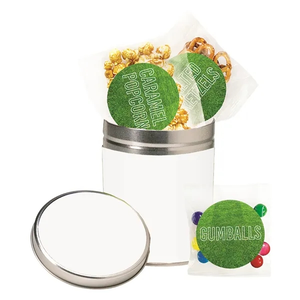 Quart size tin with Big League Chew®, Cracker Jack® and ballpark... from ASI 71685 Midnite Snax®