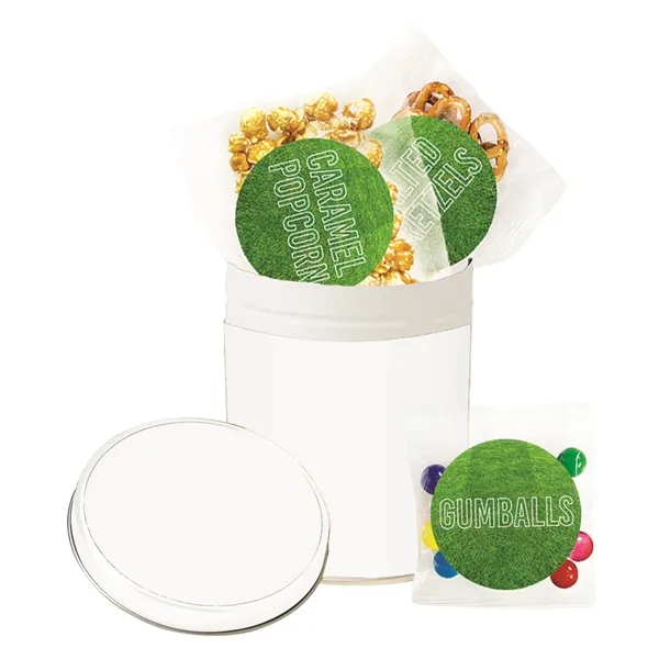 Quart size tin with Big League Chew®, Cracker Jack® and ballpark... from ASI 71685 Midnite Snax®