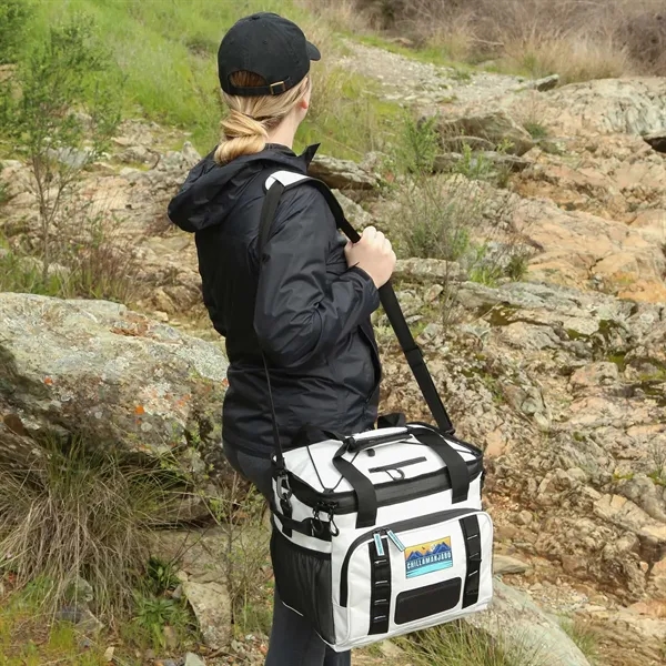 An 18-can capacity cooler constructed out of resistant tarpaulin materials... from ASI 61966 HPG / OrigAudio