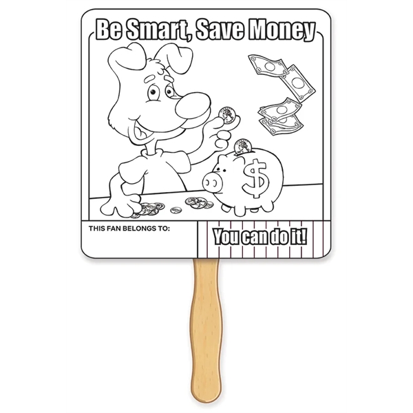 Saving Money Coloring Hand Fans with sturdy wooden handle.... from ASI 45815 Coloring Book Solutions