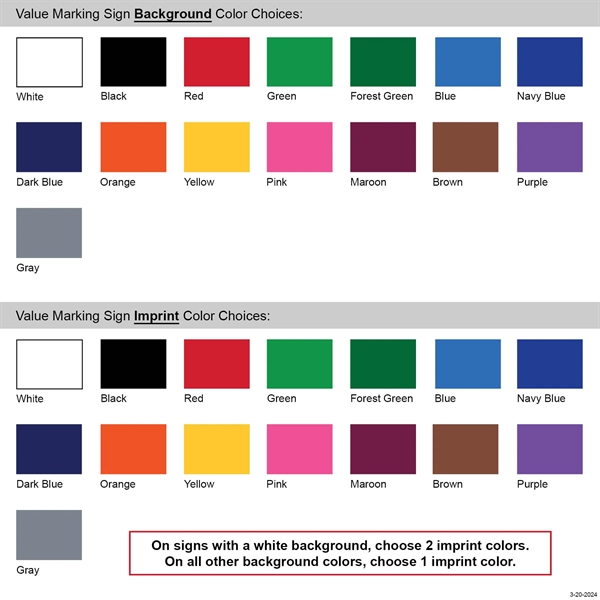 Value card stock marking signs with two color front & back... from ASI 80228 Quinn