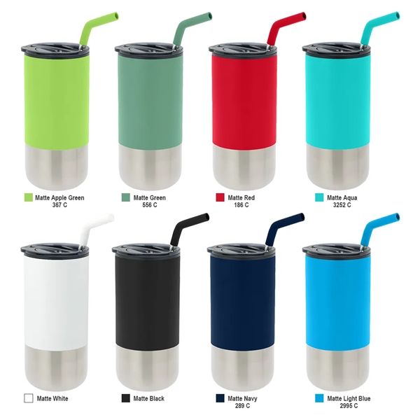 16 oz tumbler with silicone tip straw, plastic liner, silver base... from ASI 31517 Admart Products