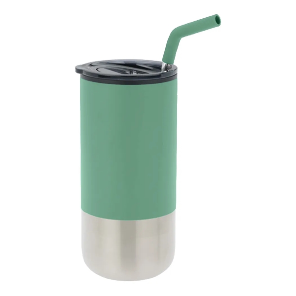 16 oz tumbler with silicone tip straw, plastic liner, silver base... from ASI 31517 Admart Products
