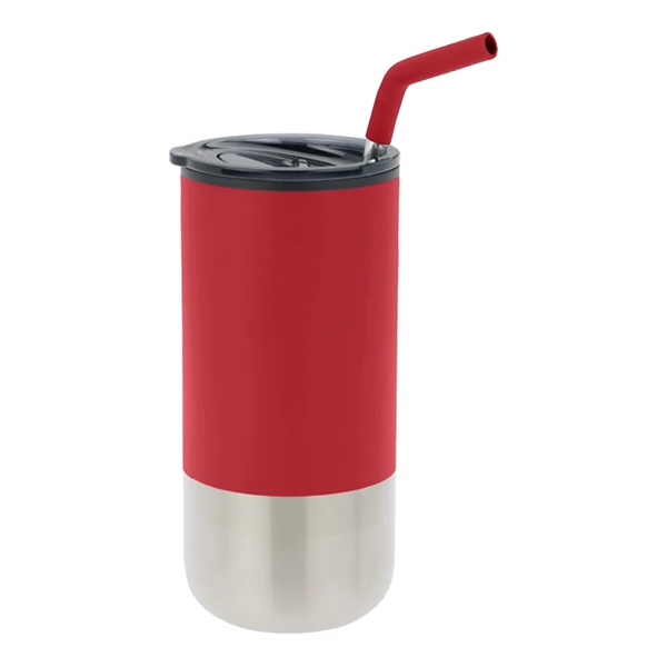 16 oz tumbler with silicone tip straw, plastic liner, silver base... from ASI 31517 Admart Products