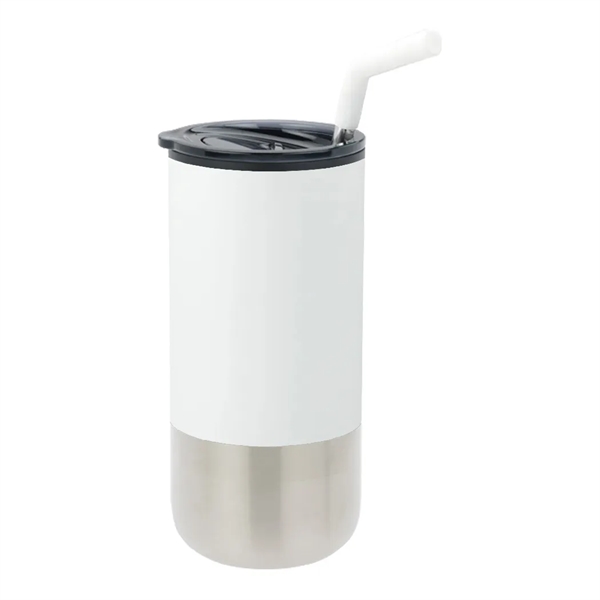 16 oz tumbler with silicone tip straw, plastic liner, silver base... from ASI 31517 Admart Products
