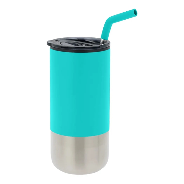 16 oz tumbler with silicone tip straw, plastic liner, silver base... from ASI 31517 Admart Products