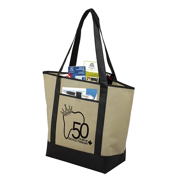 Non-woven tote bag with black accented handles/bottom, large main compartment, outside... from ASI 62660 Innovation Line
