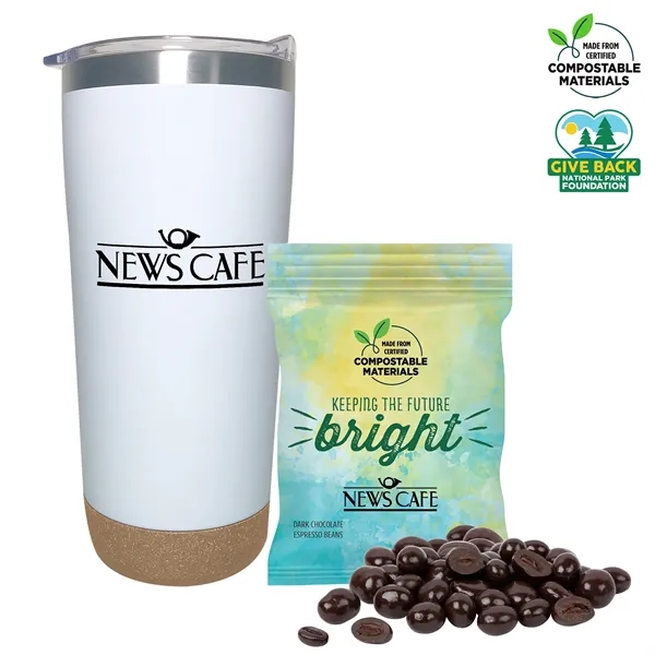 Double Wall Tumbler w/Compostable bag of Dark Choc Espresso Beans... from ASI 44900 NC Custom (CI/Lanco) / Lanco