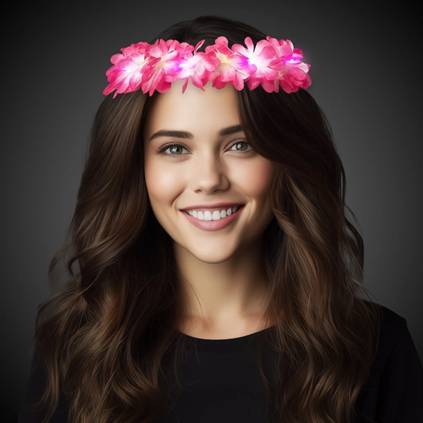 23"  pink flowered halo style headband and lei with light... from ASI 42016 Brighter Promotions Inc