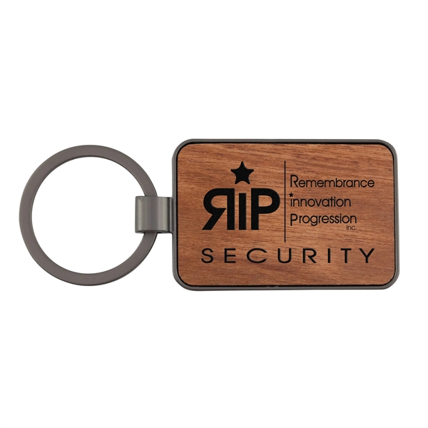 3" x 1.4" die cast metal key tag with wood inlay... from ASI 52263 EMT