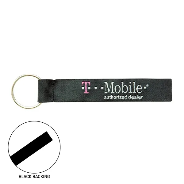 Custom rectangle shaped polyester key fob with large split ring.... from ASI 92980 WOV-IN® / Universal Strap/Wov-In Line
