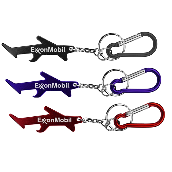 Plane shaped aluminum bottle opener with key chain and carabiner... from ASI 74585 Nu Promo International / Nu Promo Line
