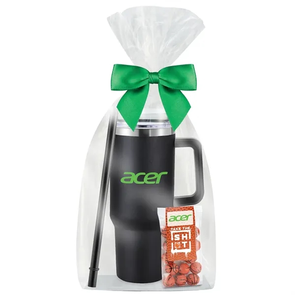 Insulated tumbler with chocolate basketballs... from ASI 71685 Midnite Snax® / Promo Revolution
