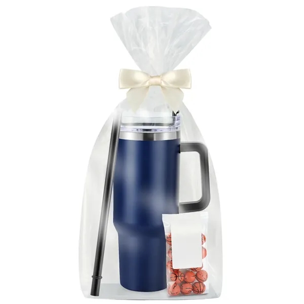 Insulated tumbler with chocolate basketballs... from ASI 71685 Midnite Snax® / Promo Revolution
