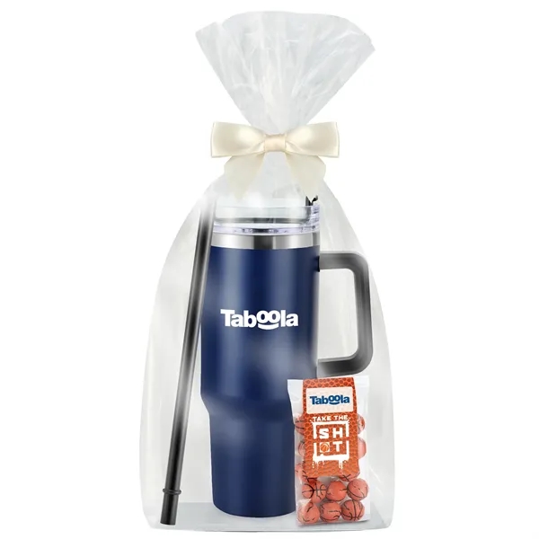 Insulated tumbler with chocolate basketballs... from ASI 71685 Midnite Snax® / Promo Revolution