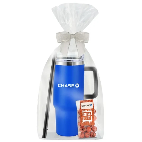 Insulated tumbler with chocolate basketballs... from ASI 71685 Midnite Snax® / Promo Revolution