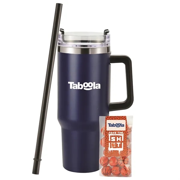 Insulated tumbler with chocolate basketballs... from ASI 71685 Midnite Snax® / Promo Revolution
